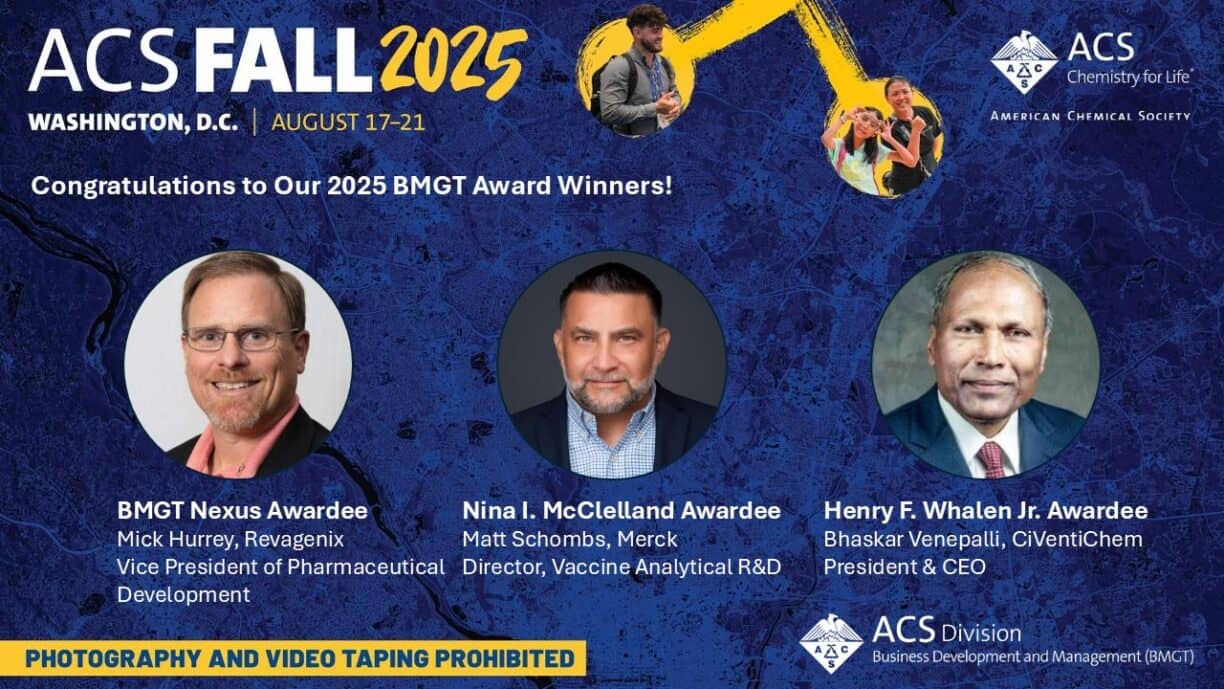 Three BMGT Awardees on a flyer for ACS Fall 2025